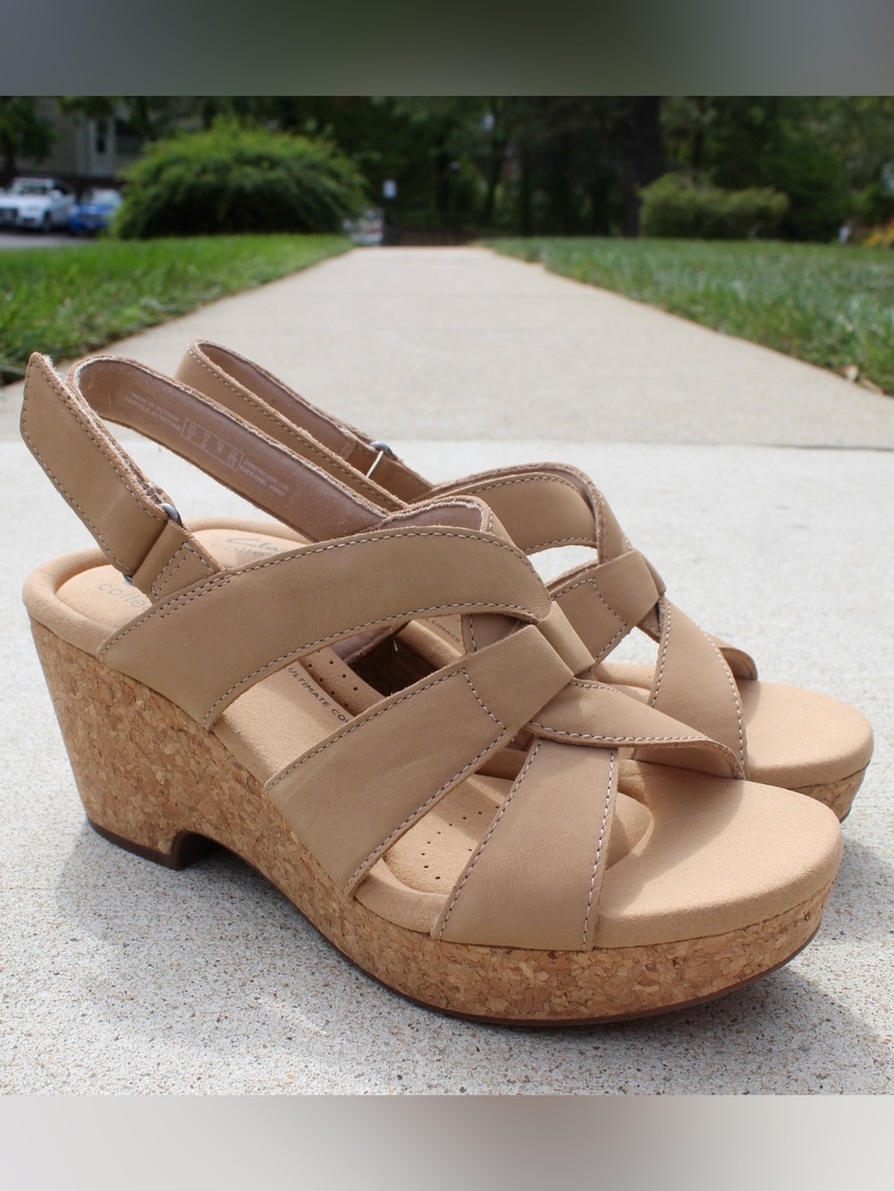 Clarks Women's Giselle Nude Beach Wedge Sandals Sz 9